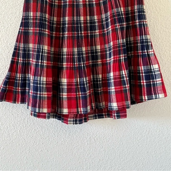 Women’s Plaid Flannel Pleated Skirt Small a-line Elastic Red Blue Cream Academia - Picture 3 of 7
